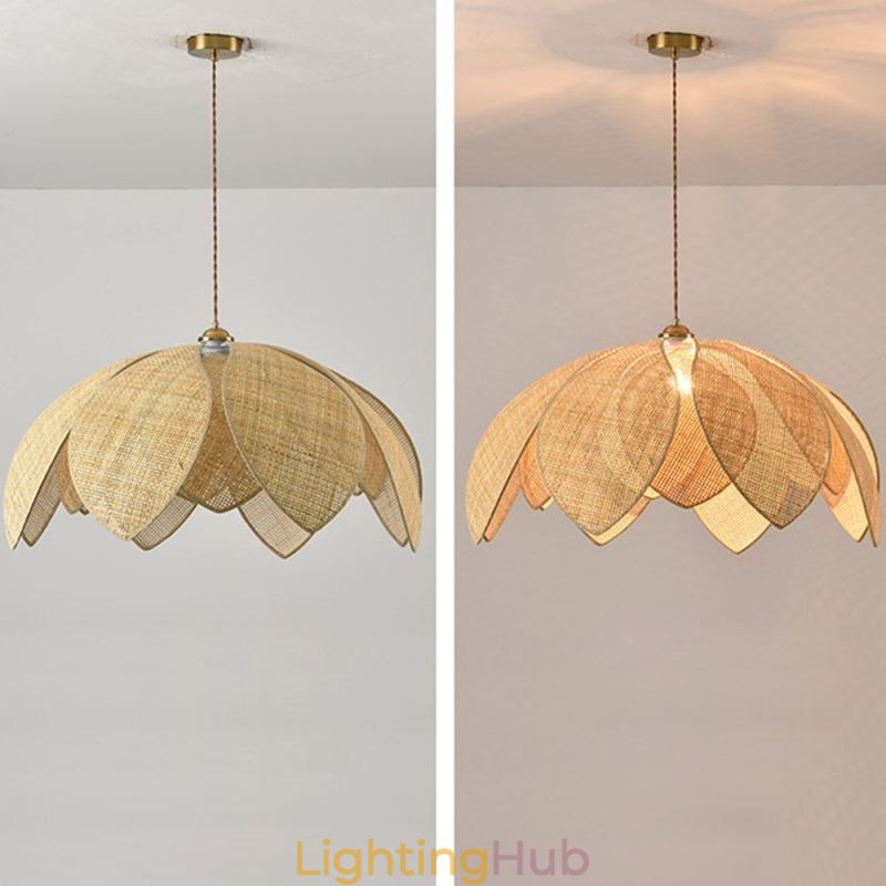 Rattan Lotus Pendant Light Cafe Retro Rattan Art Ceiling Light