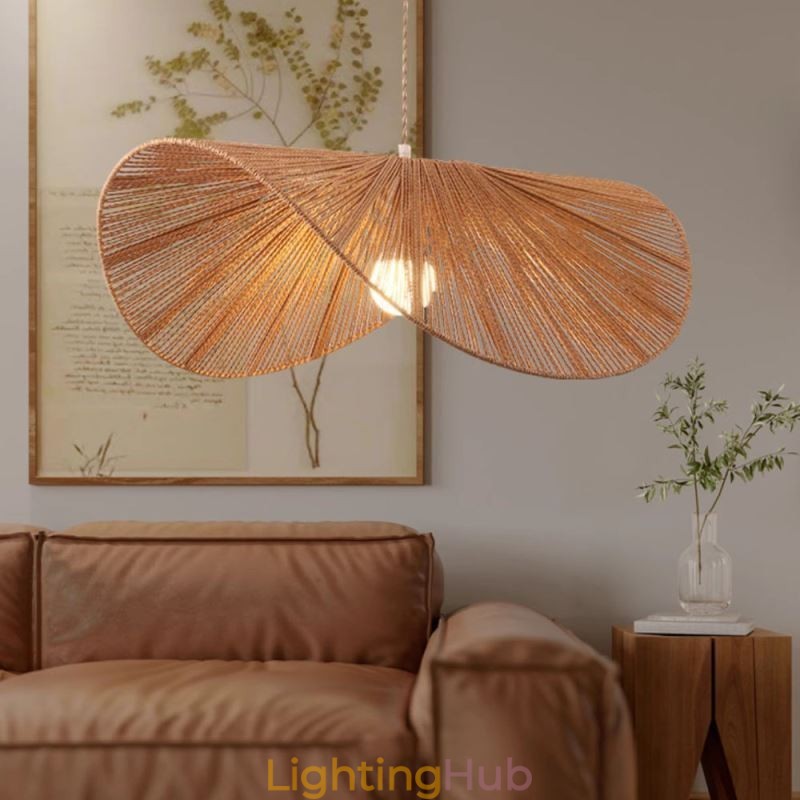 Retro Pendant Light Creative Wabi Sabi Straw Hat Hemp Rope Ceiling Light