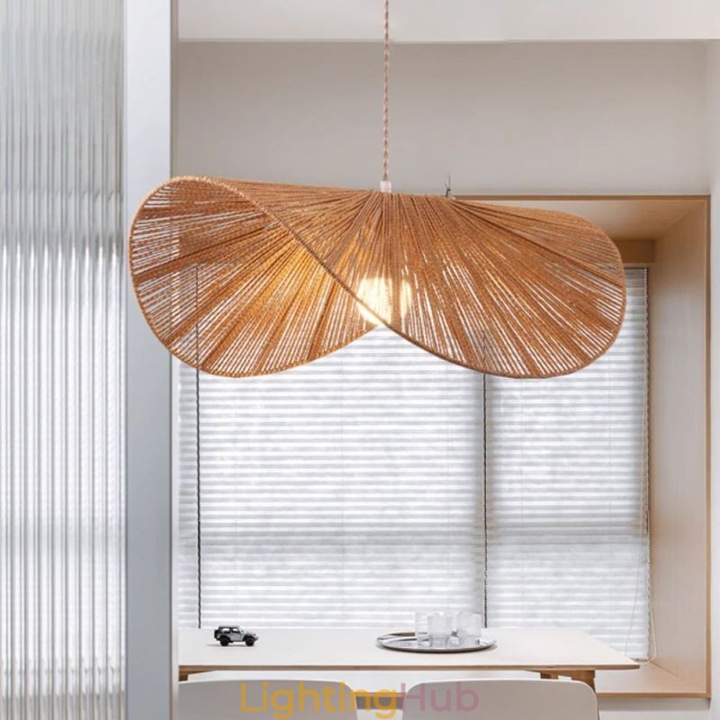 Retro Pendant Light Creative Wabi Sabi Straw Hat Hemp Rope Ceiling Light