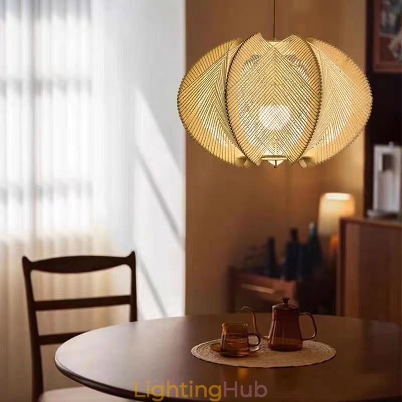 Nordic Pendant Light Retro Wabi Sabi Style Handmade Solid Wood Ceiling Light