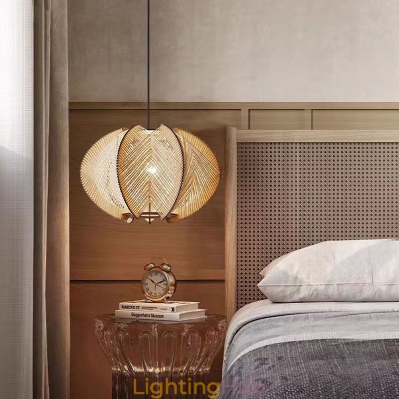 Nordic Pendant Light Retro Wabi Sabi Style Handmade Solid Wood Ceiling Light