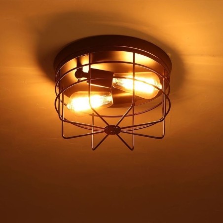 Industrial Metal Cage Ceiling Light Rustic Flush Mount Lamp Fixture Industrial Metal Cage Ceiling Light Rustic Flush Mount Lamp Fixture