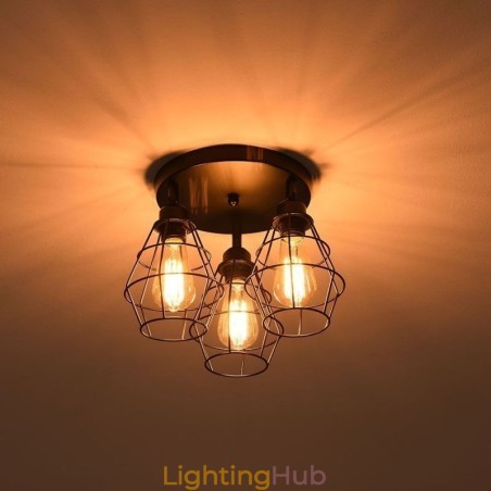 Industrial Flush Mount Ceiling Light Fixture 3 Light Metal Cage Ceiling Lamp Industrial Flush Mount Ceiling Light Fixture 3 Light Metal Cage Ceiling Lamp