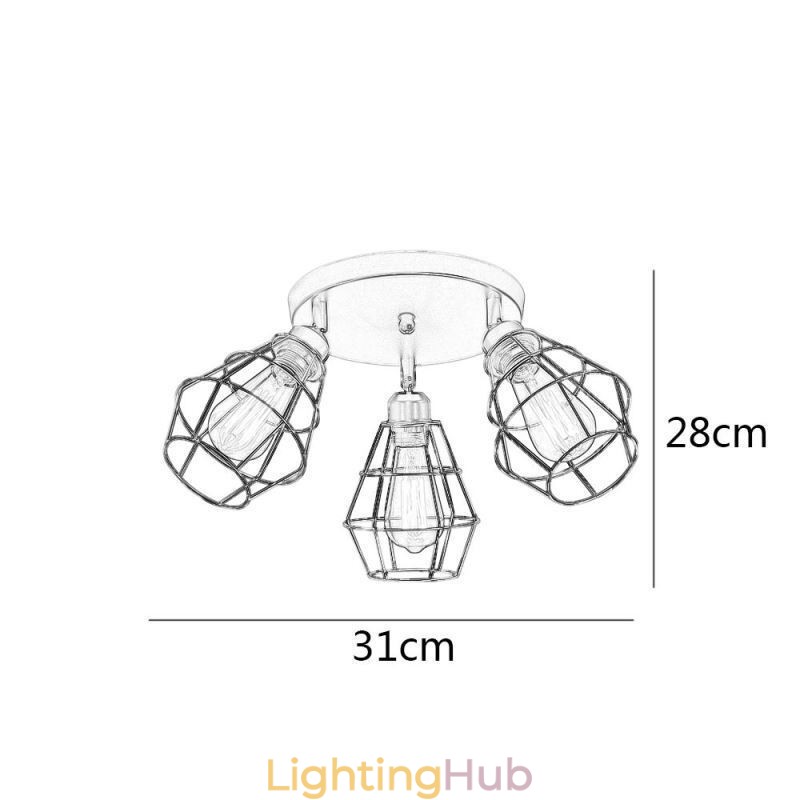 Industrial Flush Mount Ceiling Light Fixture 3 Light Metal Cage Ceiling Lamp