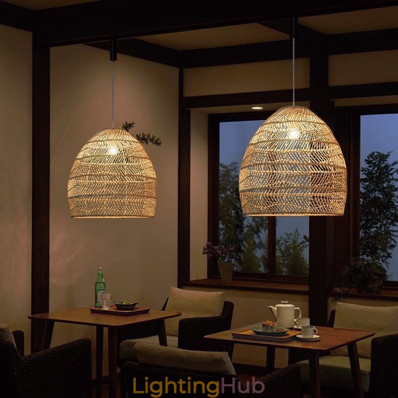 Hand Woven Pendant Light Rattan Hanging Light Farmhouse