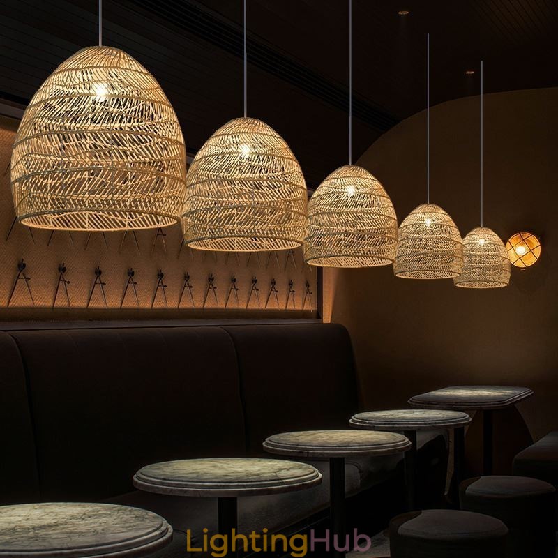 Hand Woven Pendant Light Rattan Hanging Light Farmhouse