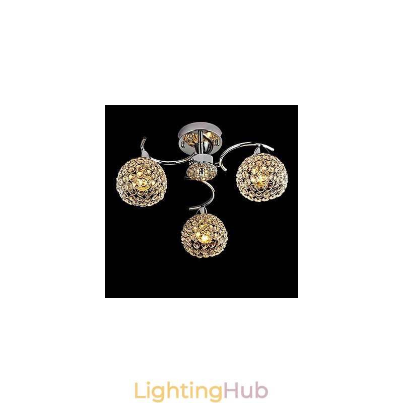 Modern Contemporary Crystal Electroplated Metal Pendant Light Flush Mount