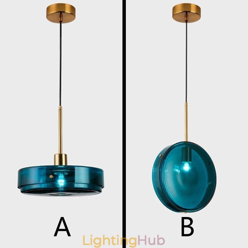 Round Cake Glass Pendant Light Modern Minimalist Wrought Iron Ceiling Light