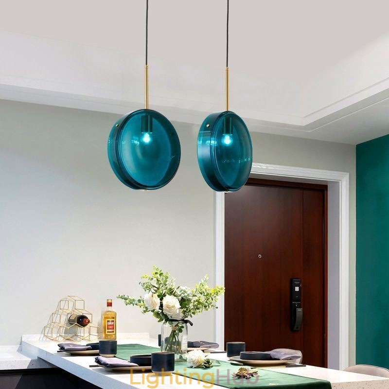Round Cake Glass Pendant Light Modern Minimalist Wrought Iron Ceiling Light