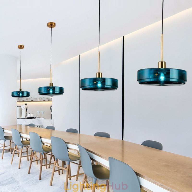 Round Cake Glass Pendant Light Modern Minimalist Wrought Iron Ceiling Light