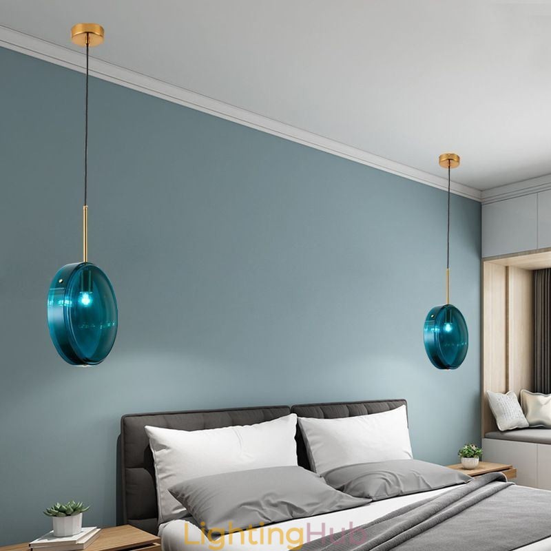 Round Cake Glass Pendant Light Modern Minimalist Wrought Iron Ceiling Light