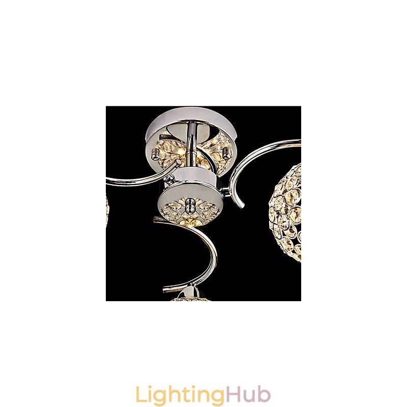 Modern Contemporary Crystal Electroplated Metal Pendant Light Flush Mount
