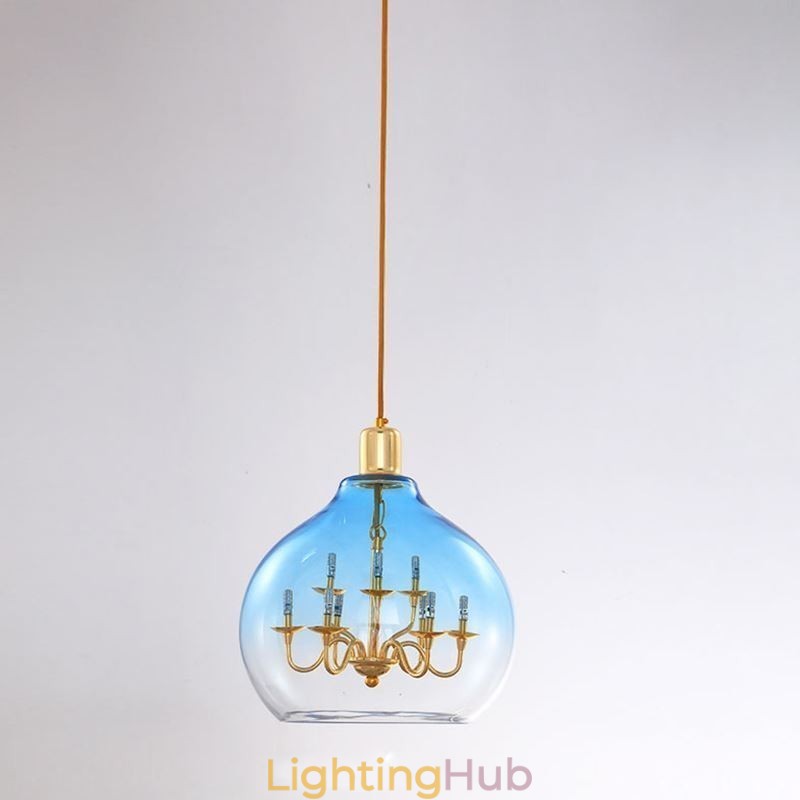 Glass Pendant Light Modern Minimalist Wrought Iron Ceiling Light 9 Lights