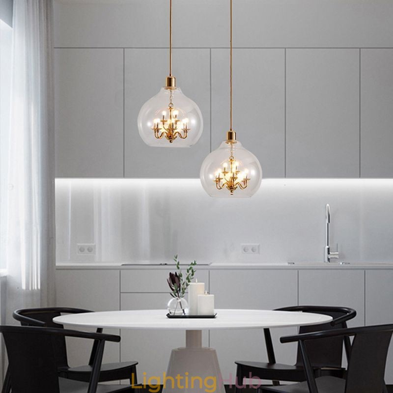 Glass Pendant Light Modern Minimalist Wrought Iron Ceiling Light 9 Lights