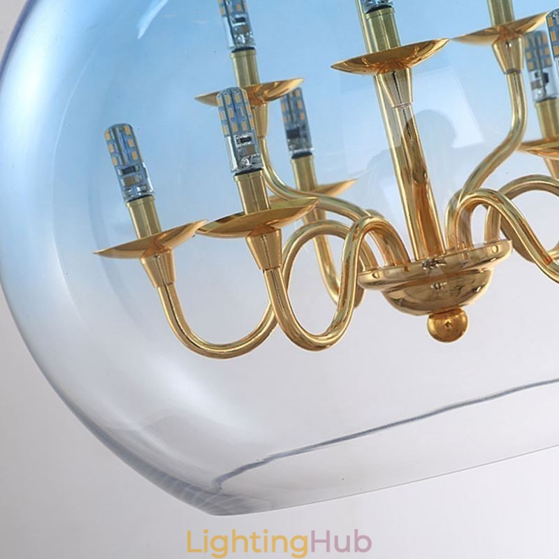Glass Pendant Light Modern Minimalist Wrought Iron Ceiling Light 9 Lights