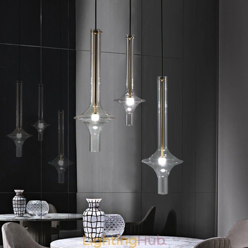 Glass Tube Pendant Light Modern Minimalist Wrought Iron Ceiling Light