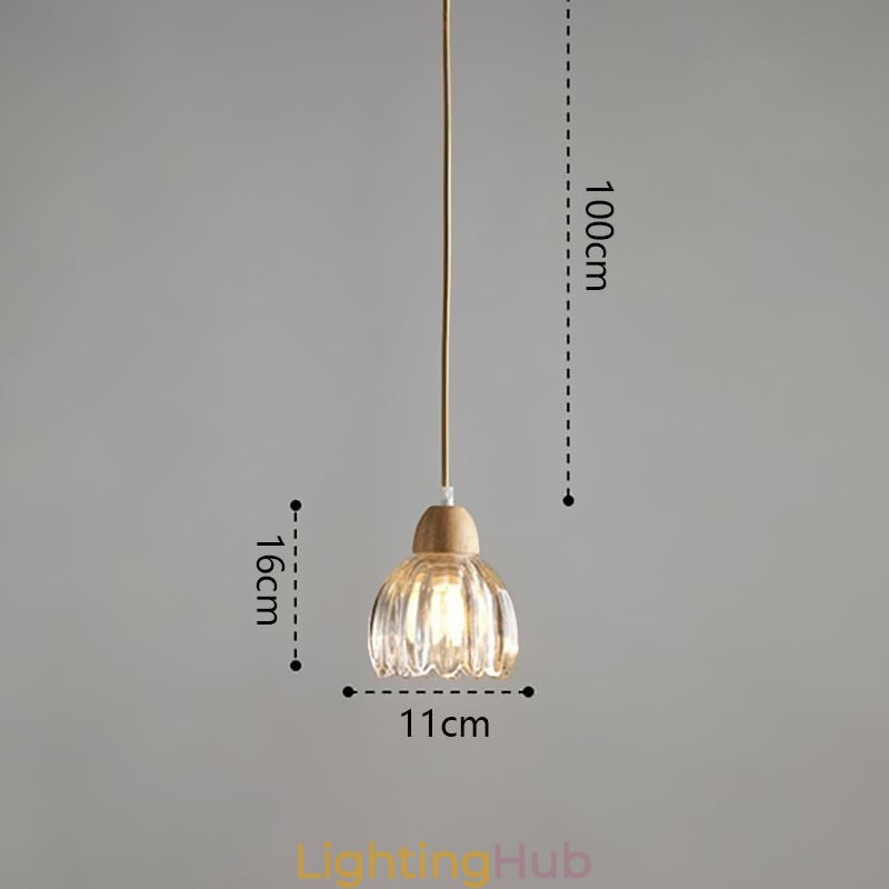 Glass Pendant Light Retro Pastoral Style Island Ceiling Light Rubber Wood Decorative Lamp