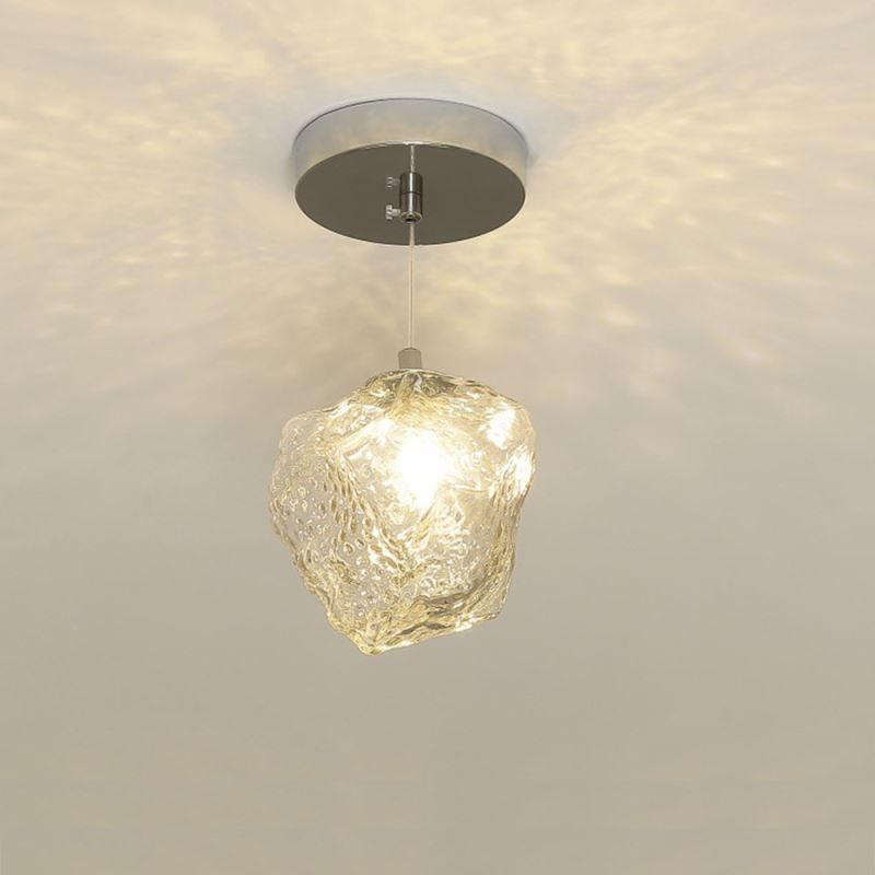 Glass Pendant Light Retro Decorative Lamp Ice Cube Shaped Lampshade
