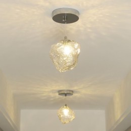 Glass Pendant Light Retro Decorative Lamp Ice Cube Shaped Lampshade