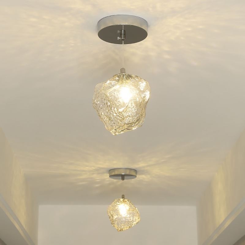 Glass Pendant Light Retro Decorative Lamp Ice Cube Shaped Lampshade