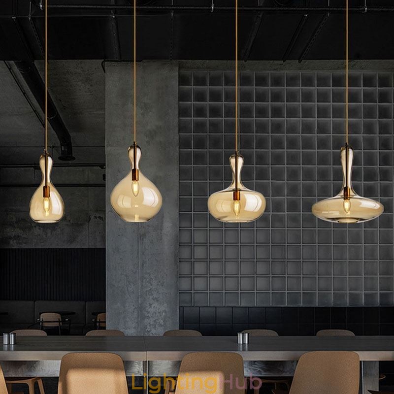 Nordic Glass Pendant Light Amber Shade Ceiling Light