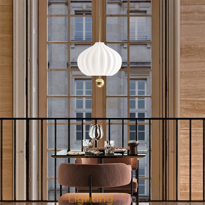 Modern White Glass Pendant Light Ball Shape Minimalist Ceiling Light