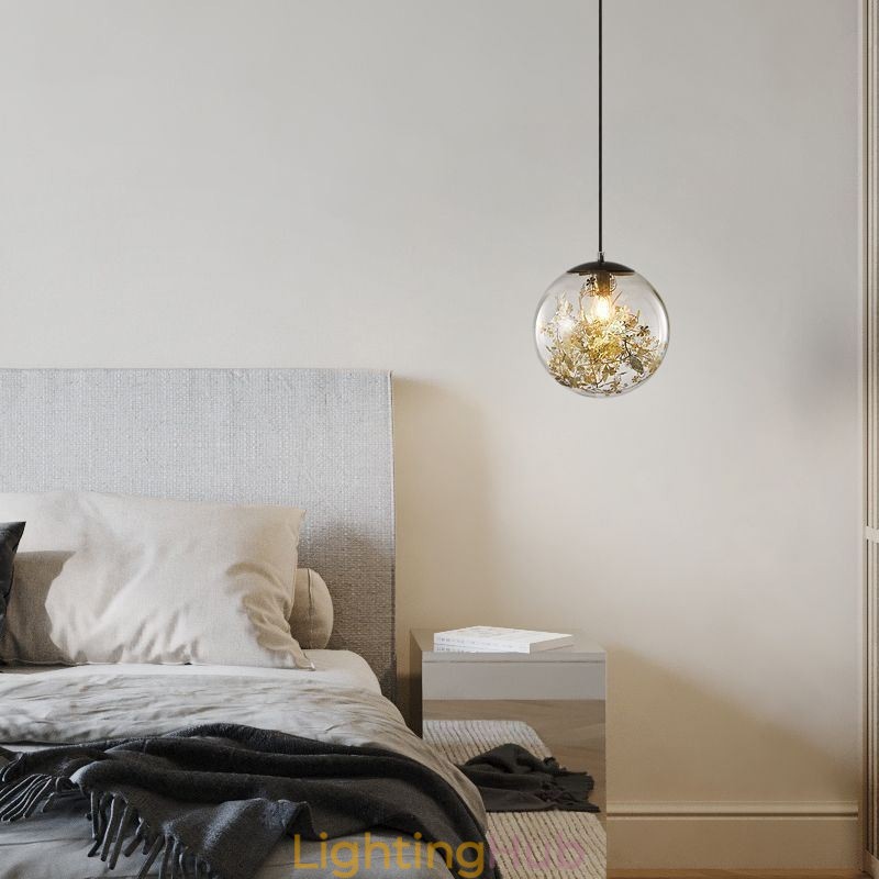 Glass Ball Pendant Light Leaves Christmas Hanging Lighting