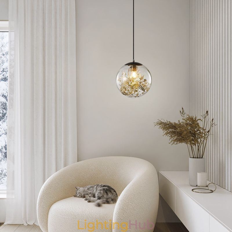 Glass Ball Pendant Light Leaves Christmas Hanging Lighting