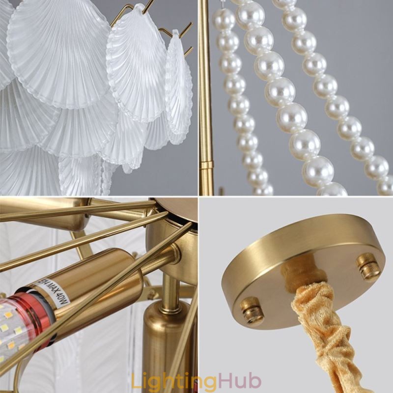 European Glass Pendant Light Post Modern Scallop Hanging Light