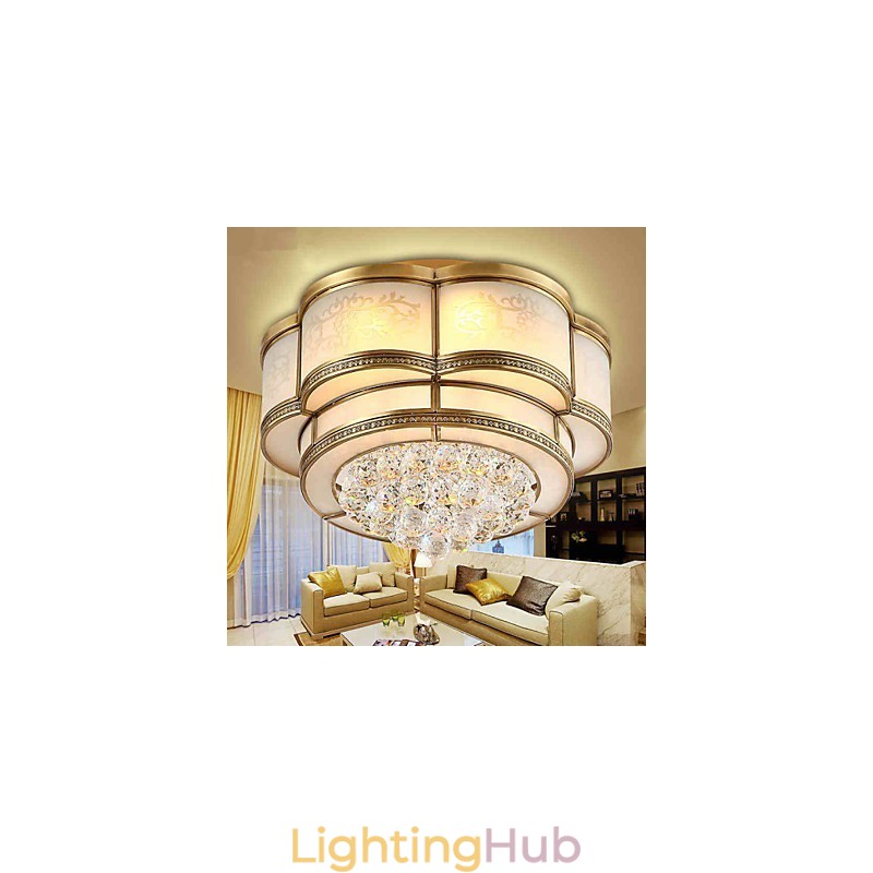 Traditional Classic Rustic Lodge Crystal Brass Metal Flush Mount