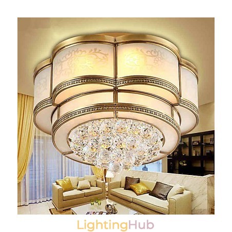 Traditional Classic Rustic Lodge Crystal Brass Metal Flush Mount Traditional Classic Rustic Lodge Crystal Brass Metal Flush Mount