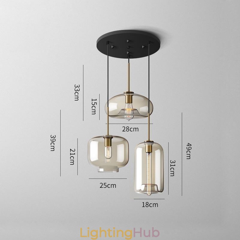 3 Light Glass Pendant Light Classic Cluster Hanging Lighting Fixture Café