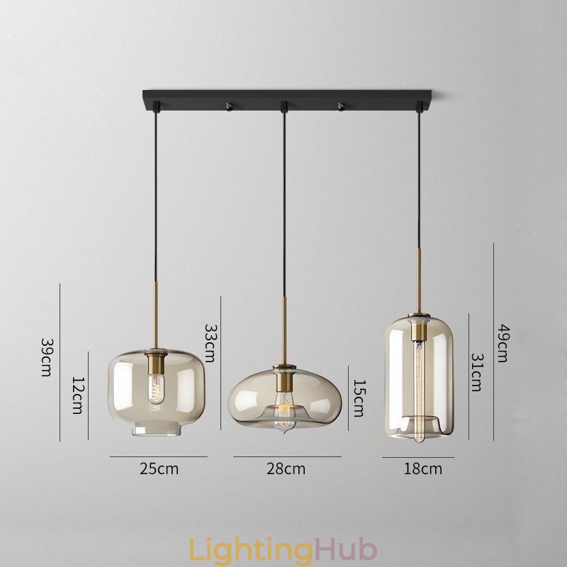 3 Light Glass Pendant Light Classic Cluster Hanging Lighting Fixture Café
