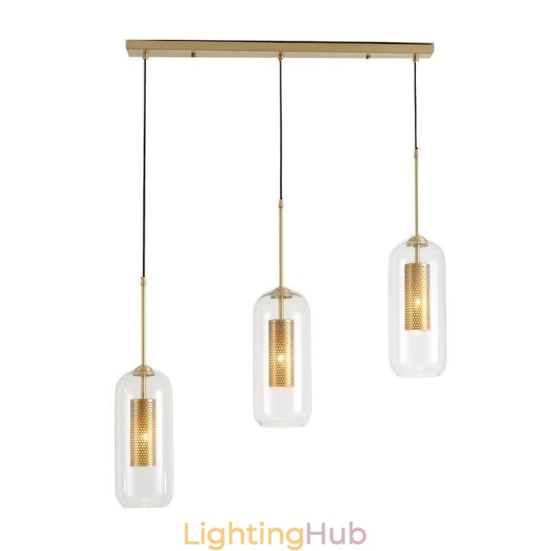 Nordic Clear Glass Pendant Light Unique Inner Brass Hollow out Pendant Light