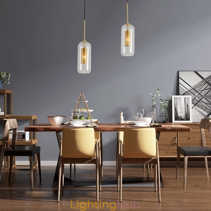 Nordic Clear Glass Pendant Light Unique Inner Brass Hollow out Pendant Light