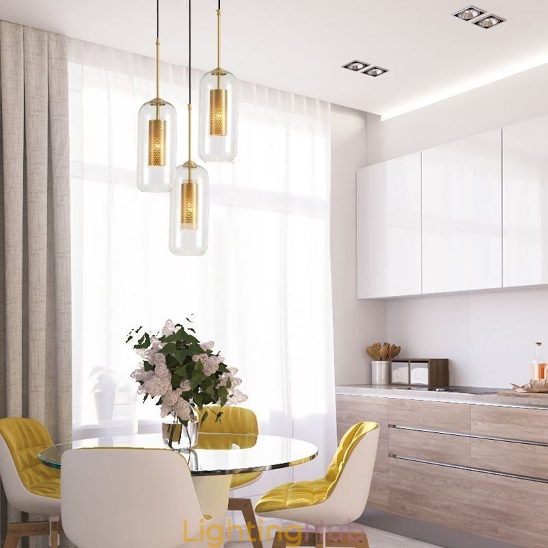 Nordic Clear Glass Pendant Light Unique Inner Brass Hollow out Pendant Light