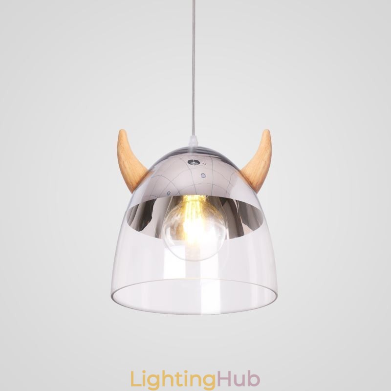 Classical Glass Pendant Light Wood Horn Lamp Creative Lighting
