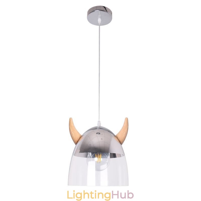 Classical Glass Pendant Light Wood Horn Lamp Creative Lighting