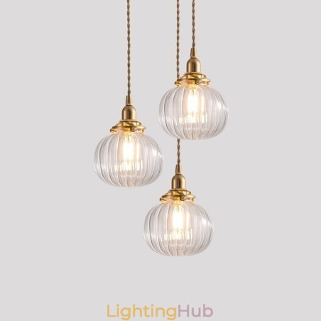Glass Pendant Light Clear Round Ribbed Pumpkin Shape Lamp 1 Light Glass Pendant Light Clear Round Ribbed Pumpkin Shape Lamp 1 Light
