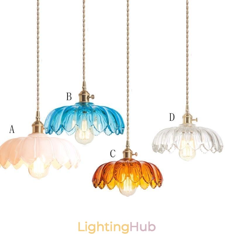 Modern Retro Glass Pendant Lighting Flower Shade Lamp With Twist Switch Light