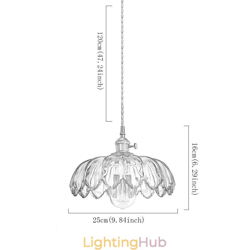 Modern Retro Glass Pendant Lighting Flower Shade Lamp With Twist Switch Light