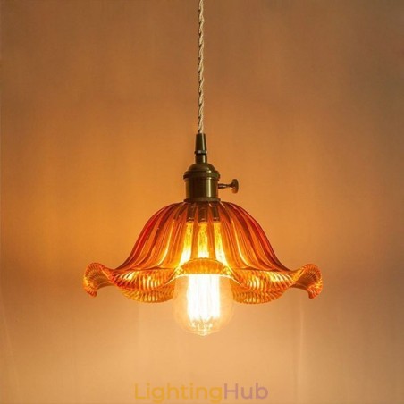 Vintage Colorful Ribbed Glass Pendant Light Flower Shade Lamp With Twist Switch Light Vintage Colorful Ribbed Glass Pendant Light Flower Shade Lamp With Twist Switch Light