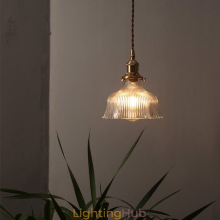 Dome Large Clear Ribbed Glass Pendant Light with Brass Holder Twist Switch Dome Large Clear Ribbed Glass Pendant Light with Brass Holder Twist Switch