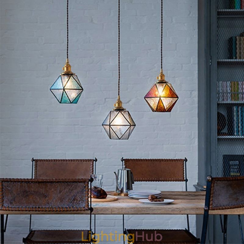 Geometric Colored Glass Farmhouse Pendant Light