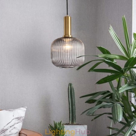 Ribbed Glass Pendant Light with Brass Holder Ribbed Glass Pendant Light with Brass Holder