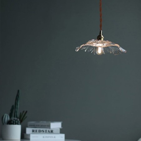 Lotus Leaf Ribbed Clear Glass Pendant Light Homestay Lamp Lotus Leaf Ribbed Clear Glass Pendant Light Homestay Lamp