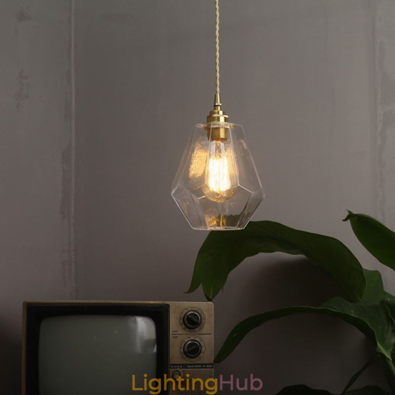 Nordic Retro Pendant Light Brass Glass Home Lighting Tower Shape Lamp Lamp