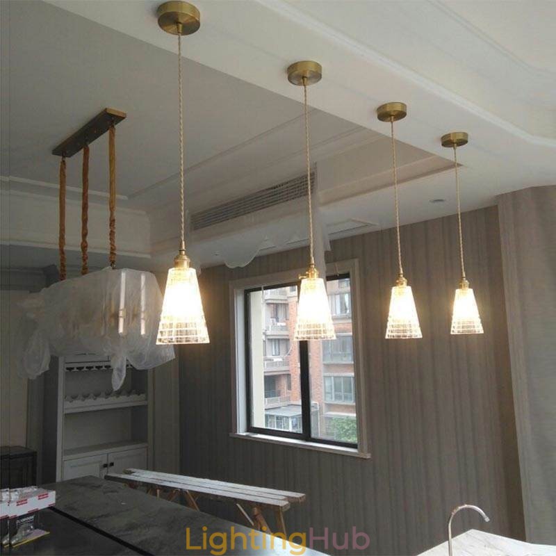 Square Clear Ribbed Glass Pendant Light Brass Lamp With Twist Switch Lighting