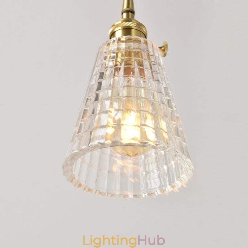 Square Clear Ribbed Glass Pendant Light Brass Lamp With Twist Switch Lighting