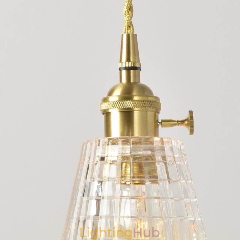 Square Clear Ribbed Glass Pendant Light Brass Lamp With Twist Switch Lighting